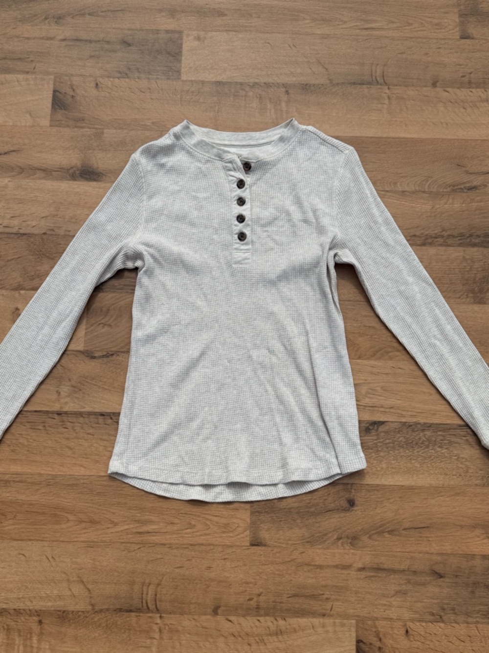 Natural Reflections Light Gray Waffle Knit Henley Long Sleeve Top